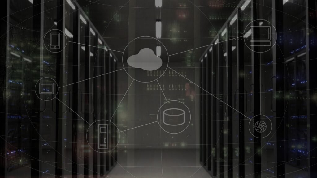 Private AI infrastructure showing connected servers, cloud services, devices and data storage